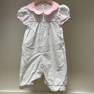 James & Lottie plaid long bubble with pink collar sz 6M